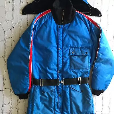 Vintage Dakota Snowmobile Suit Mens Large Blue Racing Stripe Retro Belted Hood • $54.88