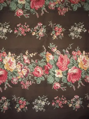 Quilt Gate Mary Rose Collection QUILT Fabric -Floral Stripe On Brown - 1 1/4 Yd • $9.85