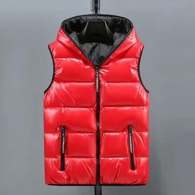 Men Puffer Quilted Hooded Waistcoat Warm Metallic Shiny Gilet Bubble Jacket Coat • $45.07