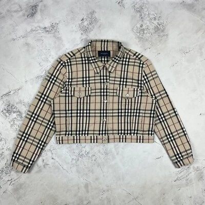 £219.99 • Buy Burberry Beige Nova Check Cropped Stretch Cotton Denim Trucker Jacket Size UK18