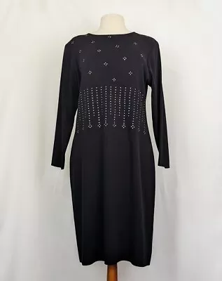 Exclusively Misook Dress Black Embellished Front Long Sleeve Misses Size L • $79.95