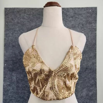 Alice McCall 'Wow Crop' Top Size 6 Gold Metallic Cropped Party Concert V-Neck • $31.50