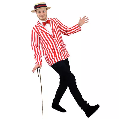 Red & White Striped Blazer Costume Mens Barbershop 1920's 40's Fancy Dress  • £17.99