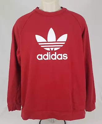 Adidas Large Vintage Sweatshirt Athletic Red Trefoil Logo Men Cotton Pullover • $3.50