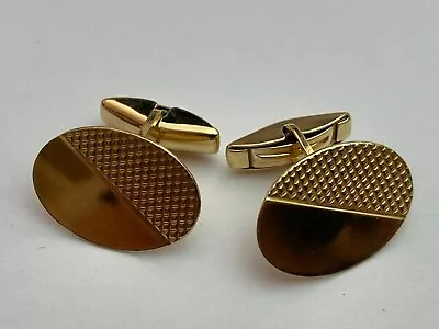 .375 9ct YELLOW GOLD Semi Engine Turned Oval Cufflinks 3.4g Available Worldwide • £125