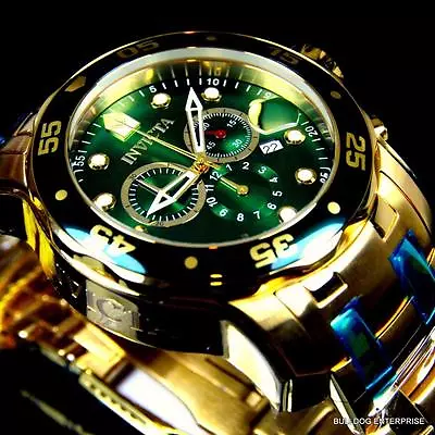 Mens Invicta Pro Diver Scuba 18kt Gold Plated Chronograph Green 48mm Watch New • $119.99