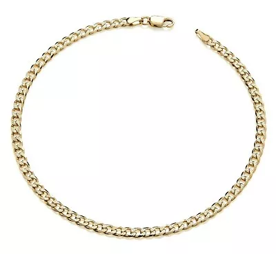 9CT GOLD ON SILVER 10 Inch ANKLET ANKLE BRACELET - SOLID CURB • £17.95