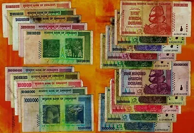 1 Million To 50 Billion Zimbabwe Dollars 10 Banknotes Set AA 2008 Authentic COA • $34.99