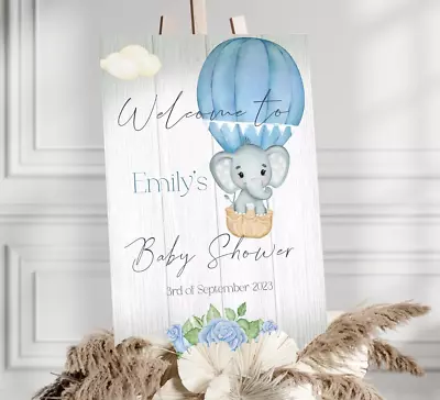 Personalised Elephant  Baby Shower Welcome Sign A3 Poster Banner Backdrop • £8.99