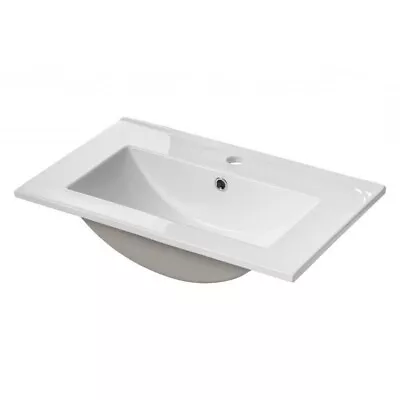 Modern Mid Edge High Gloss Ceramic Bathroom Vanity Wash Basin Sink White 600mm • £69.99