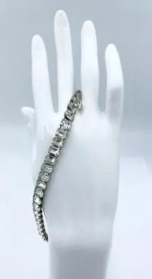 Vintage 1920s Sterling & Clear Emerald-Cut Paste Line Bracelet • $45