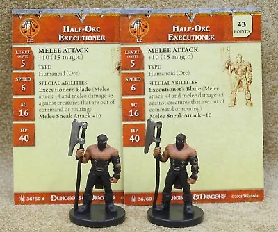 D&D Miniatures HALF-ORC EXECUTIONER X2 # 36 (With Cards) Wizkids 00829 • £5.99