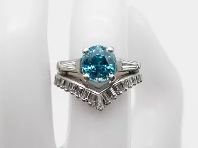 Vintage 1930s $7000 6ct Natural Blue Zircon Platinum 14k White Gold Ring SET • $1450