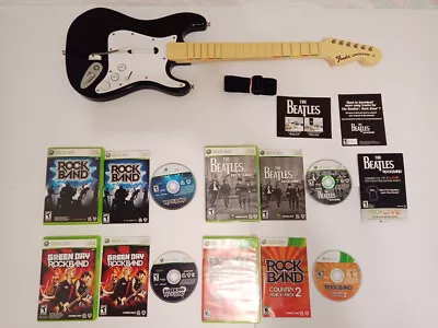 $169 • Buy Rock Band XBox 360 Wireless Bundle Fender Stratocaster Guitar Beatles Green Day