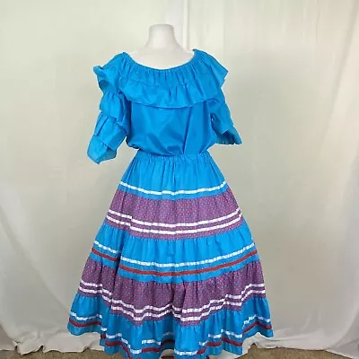 Square Dance 2 Pc Dress Outfit Turquoise Red Checks Skirt Turquoise Blouse  • $99