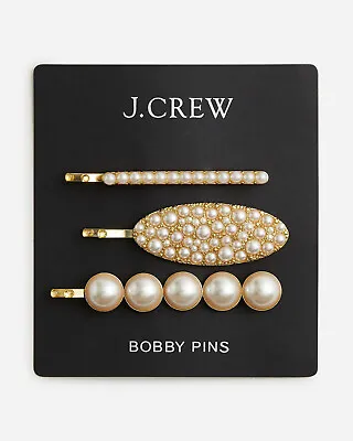 NWT J.Crew Women's Set 3 Pearl Embellished Bobby Pins Hair Barrettes • $14.99