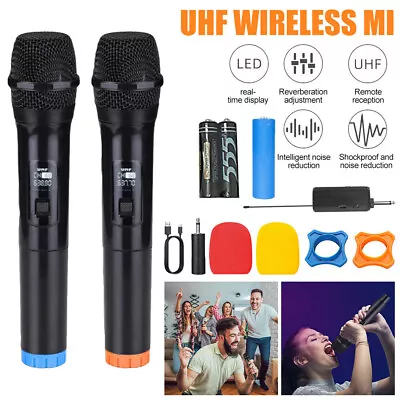 2x Wireless Microphone Handheld UHF Dynamic Mic System Karaoke Receiver Cordless • $34.69