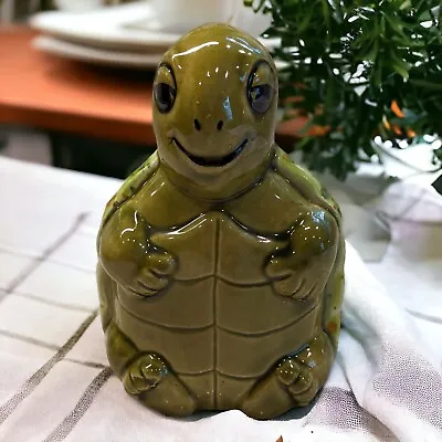 Vintage Fun Kitsch Green Speckled Ceramic Turtle Tortoise Succulent Planter • $20