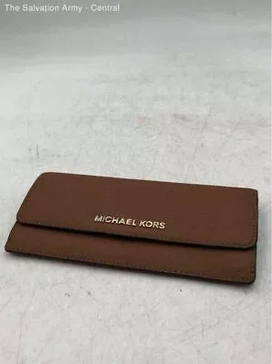 Michael Kors Womens Brown Saffiano Leather Outer Pockets Folding Bi-Fold Wallet • $10.50