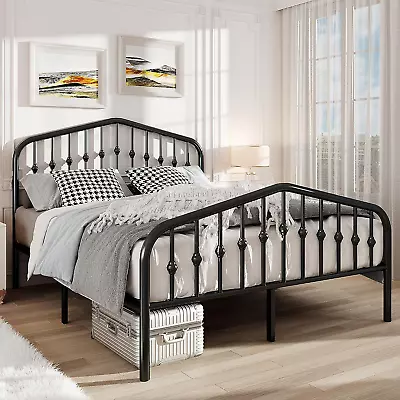 Queen Size Platform Metal Bed Frame With Chic Headboard And Footboard Modern De • $193.99