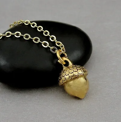 $15.95 • Buy Gold Acorn Necklace - Gold Acorn Charm Jewelry - Fall Autumn Nature Pendant NEW