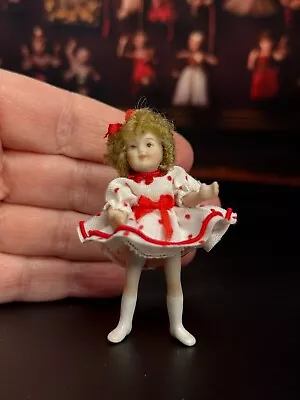 Vintage Artisan Miniature Dollhouse Porcelain Shirley Temple Toddler Girl Doll • $52
