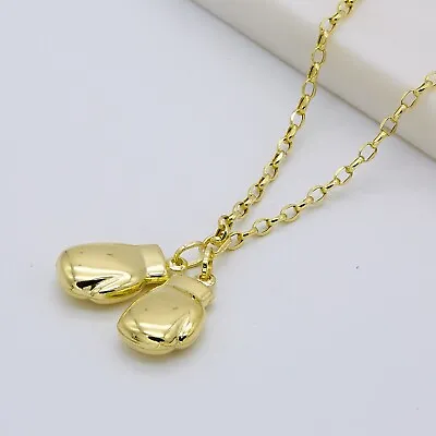9ct Yellow Gold Double Boxing Glove Pendant Necklace 20 Inch Chain Brand New • £189.90