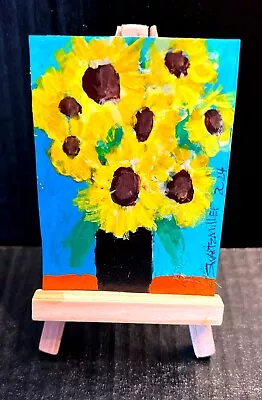 YELLOW SUNFLOWERS ACEO 3.5  X 2.5  PAINTING Original SWARTZMILLER DNA SIGNED ART • $0.98