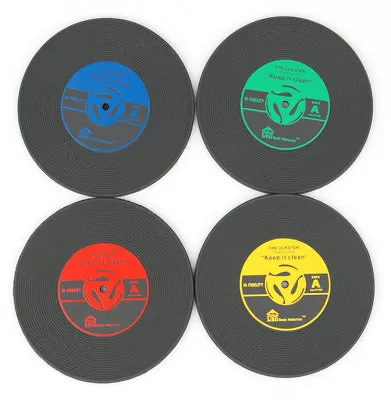 £4.95 • Buy 4 Piece Vinyl Records Album Coaster Set CD Drink Mug Coffee Mat Black Music NEW