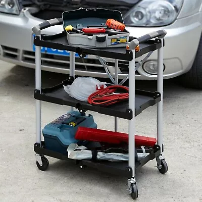 Folding Service Cart Mechanic Shop Grilling Party Rolling Table Portable Storage • $149.99