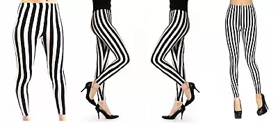 Women's Full Length Black And White Vertical Print Stripe Halloween Leggings New • $8.70