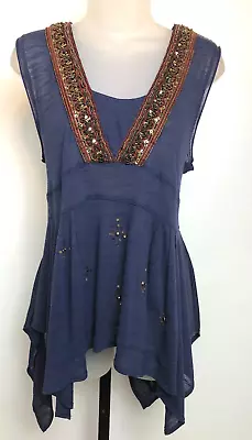 V Cristina Women’s L  Dressy Blouse Top Beaded V-Neck Sleeveless  MSRP $107.00 • $45