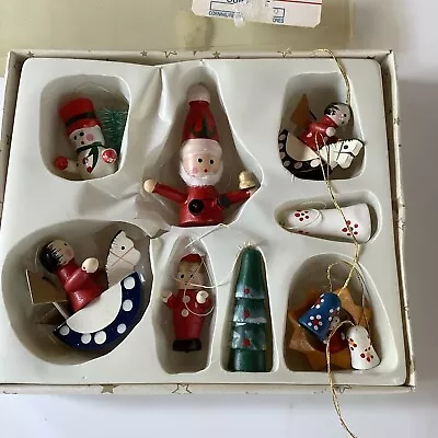 Vintage Miniature Wooden Christmas Holiday Ornaments Painted Set Of 10 • $15