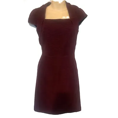 £14 • Buy Laura Ashley Burgundy Pencil Cap Sleeve Ribbed Dress UK 8