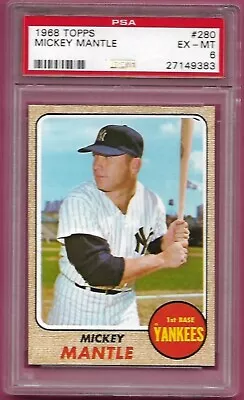 1968   #280 Mickey Mantle PSA 6   Very Well Centered Top To Bottom Left To Right • $699