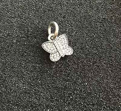 Genuine Pandora Bracelet Charm - Silver Sparkling Pave Butterfly Dangle S925 ALE • £4.99