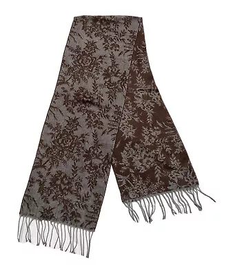 Cejon Reversible Italian Acrylic Scarf W/ Fringe Gray Brown Floral  11x64” NWOT • $7.95