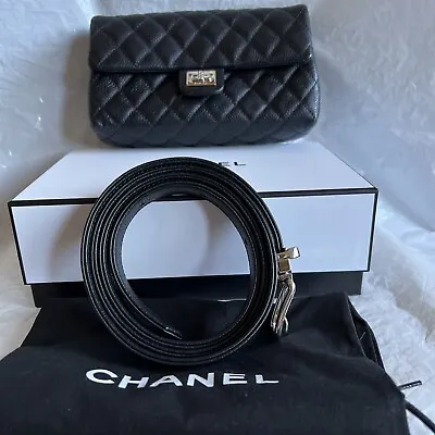 Authentic Chanel Black Quilted Caviar 2.55 Reissue Waist Belt Bag / Clutch Bag • $2298
