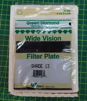 GREEN DIAMOND Glass Welding Filter Plate Shade 13  4.5''x .5.25'' Vtg NOS (1 Pc) • $3.99