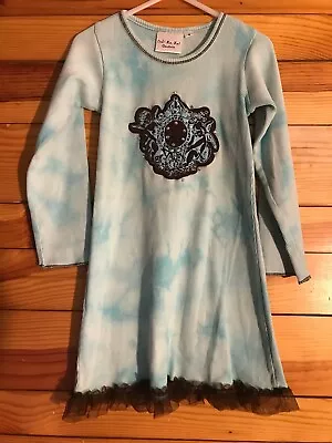 Ooh! La La! Couture Blue Tie Dye Dress With Brown Tulle Trim Girls Size 4 • $24.99