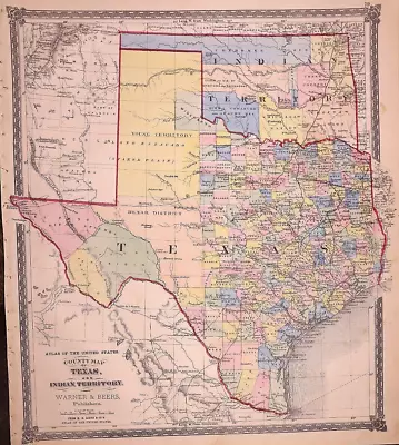 1875 Map ~ TEXAS & THE INDIAN TERRITORY (15x18)-#023 • $168