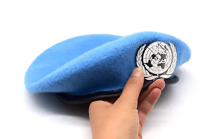  UN Peacekeeping Force Woolen Cap Hat UN BLUE BERET With UN Siliver Badge 58CM • £17.40