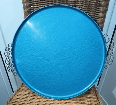 Vtg Moire Glaze Kyes Hand Made Serving Tray Turquoise Teal Enamel Mid Century • $25