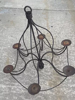 Antique Chandelier Six Candle Hand  Forged Wrought Iron. Estate Piece • $180