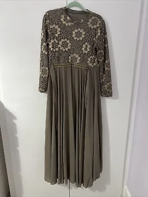 Brown/Grey Maxi Dress With Lace Floral Bodice And Belt • £15