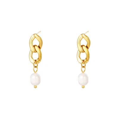 £14.99 • Buy 18ct Gold-Plated Double Chain Link Stud Earrings With Hanging Freshwater Pearl