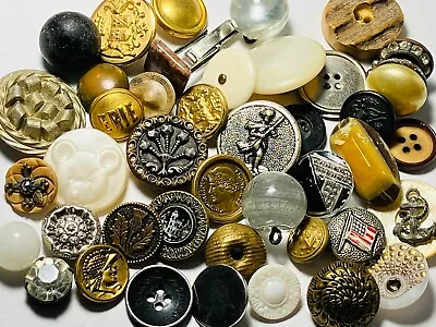 Antique Vintage Large Lot Of Buttons Metal Picture Plastic Glass Etc S1 • $1.05