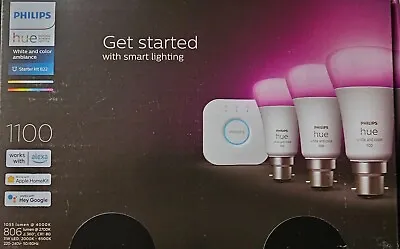 Philips Hue White & Colour Ambiance Smart Bulb B22 1100 Lumens Starter Kit • $159