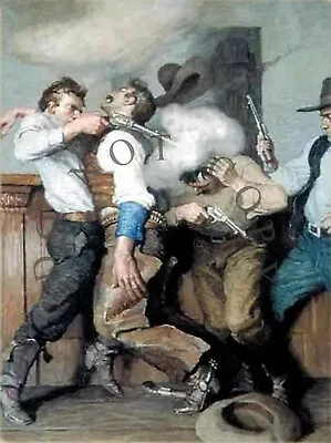 Antique Reproduction  Photograph Print N C Wyeth Saloon Gunfight Gunfighters • $11.99