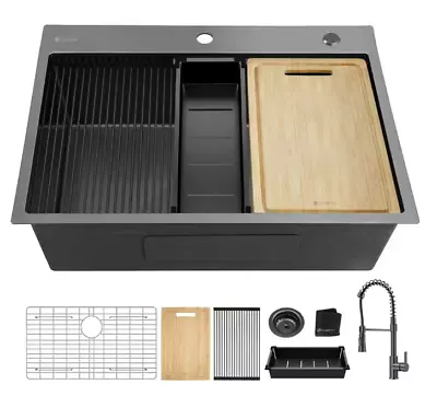 32 Inch Black Stainless Steel Drop In Kitchen Sink Workstation Sink With Faucet • $369